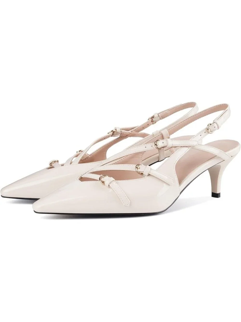 Women's Beige Slingback Kitten Pointed Toe Pump Low Stiletto Heels Shoes
